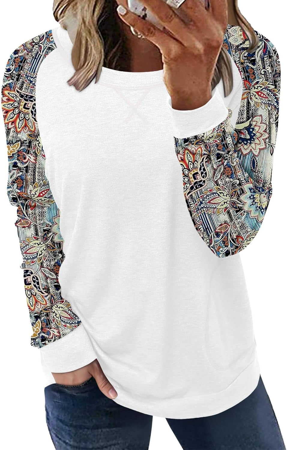 ONLYSHE Womens Crewneck Sweatshirt Casual Loose Fitting Tops Long Sleeve T Shirt