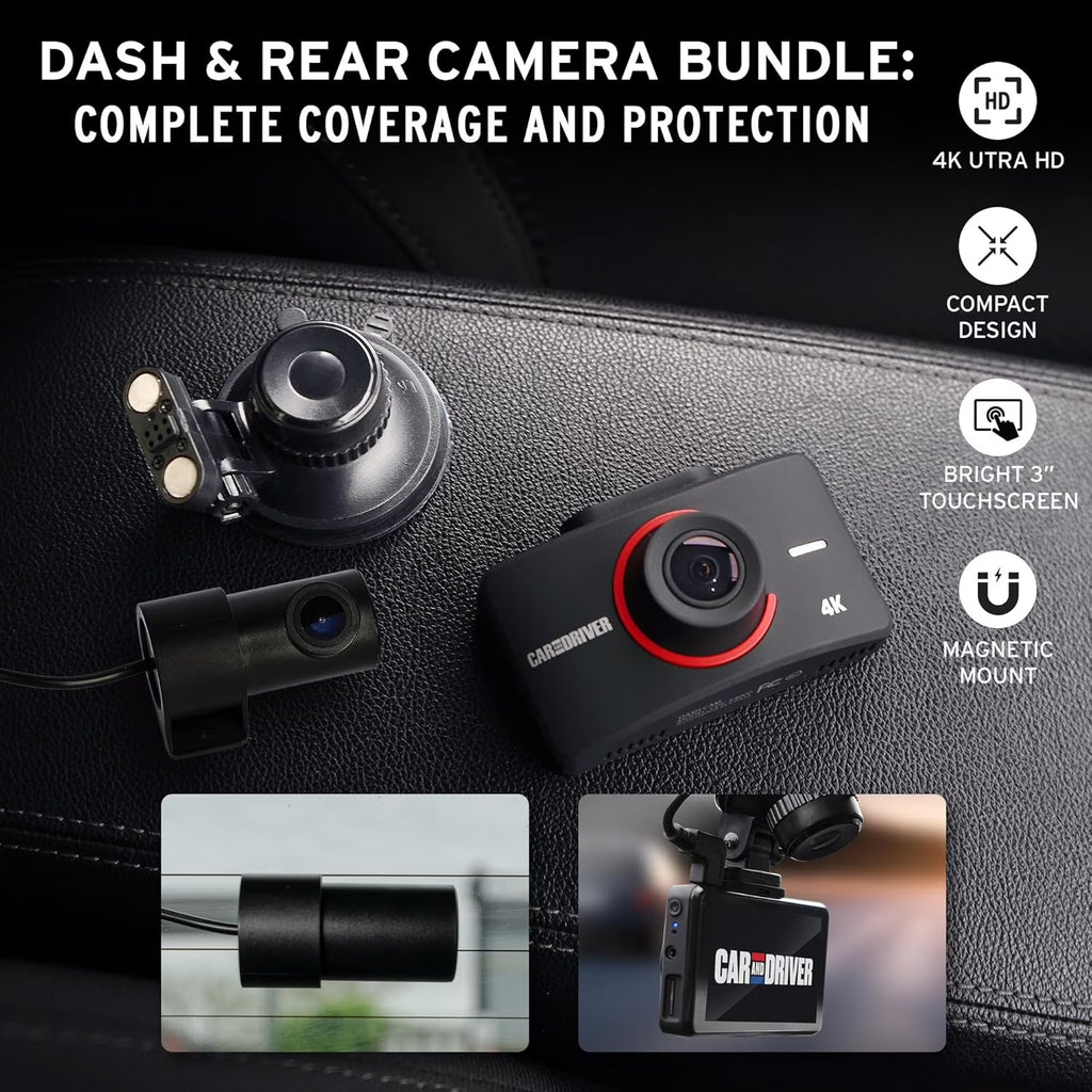 Car and Driver 1080P Full HD Dual View Dash Cam | Front, Rear-View Camera Combo with Sony IMX Sensor, High Dynamic, Range, ADAS Alerts, Night Vision | Blindspot Car Camera with 150 Degree Angle Lens