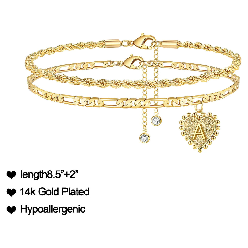 Tingn Initial Ankle Bracelets for Women Dainty Heart Foot Gold Jewelry Summer Gifts