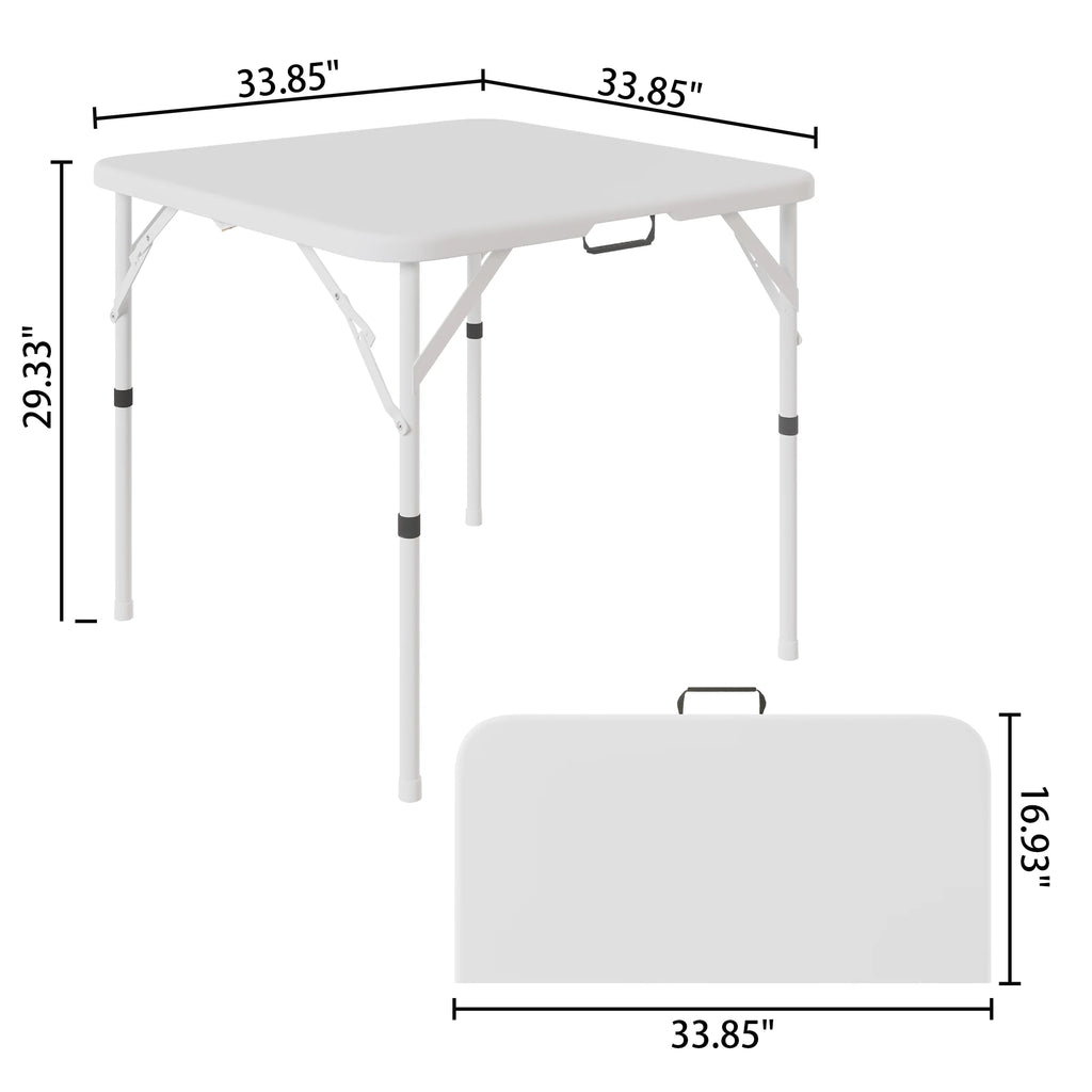 34" Square Folding Table,Fold-In-Half Plastic Card Table,Picnic Party Event Dining Camp Table for Indoor Outdoor,White