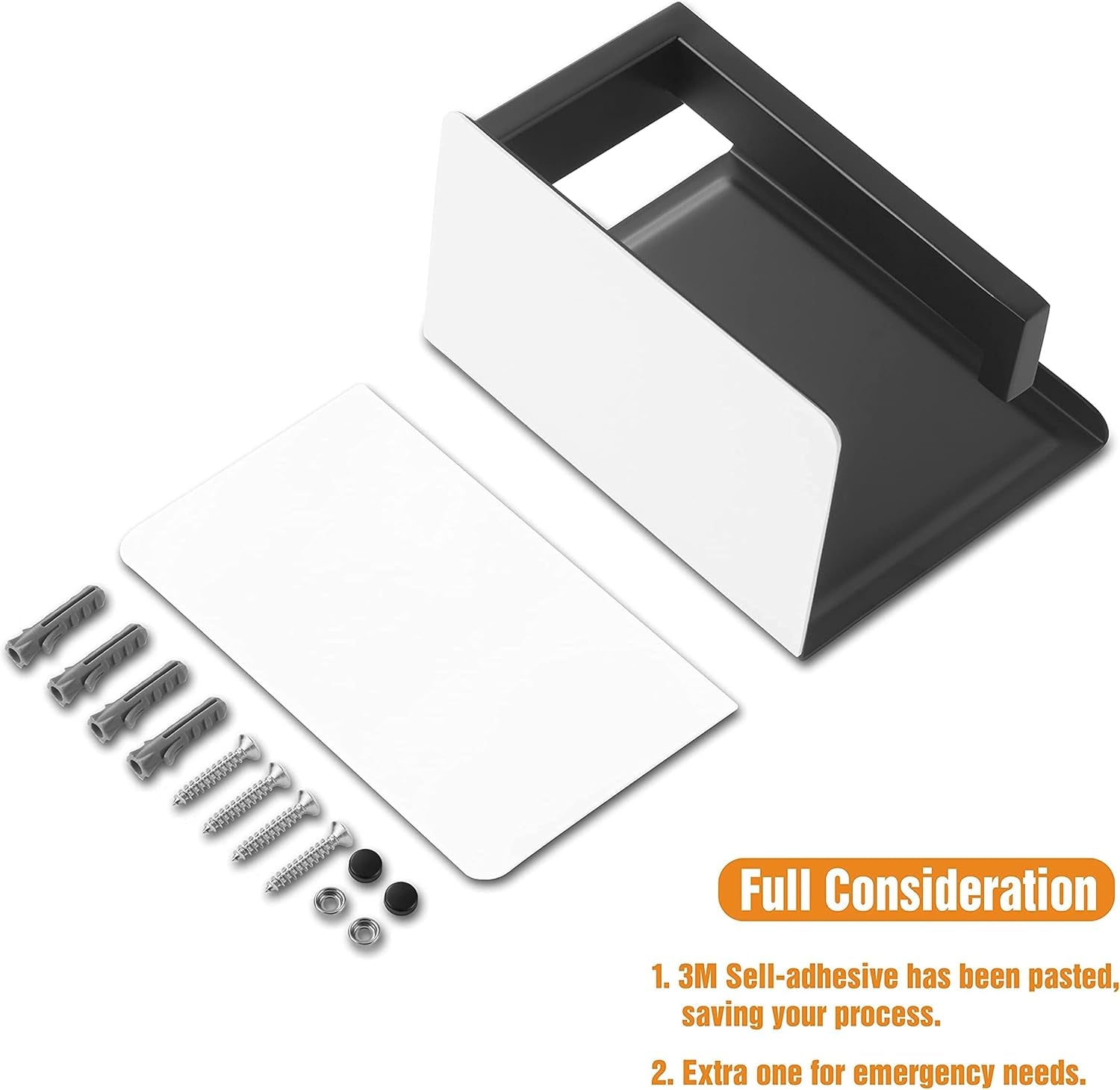 Sleek Matte Black Toilet Paper Holder with Shelf - Self-Adhesive or Wall-Mount for Stylish Bathrooms