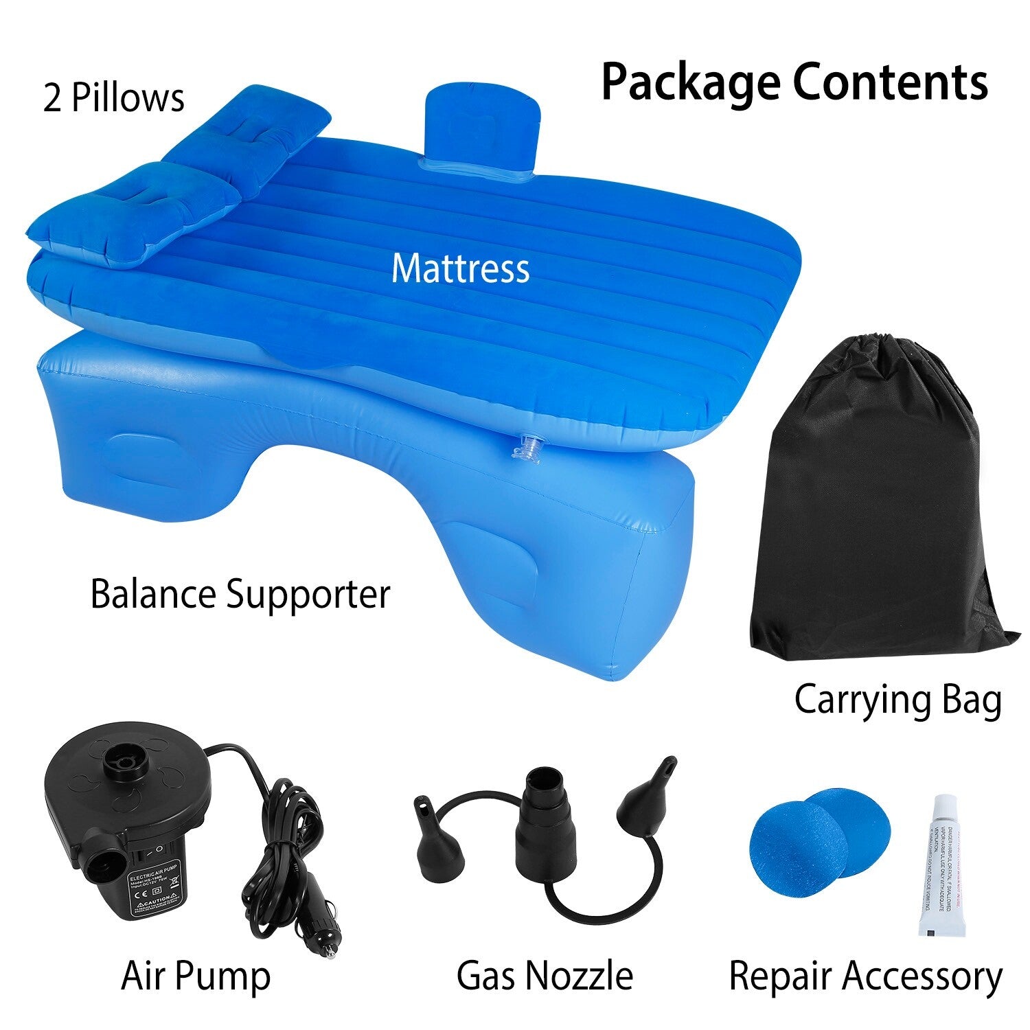 Inflatable Travel Car Mattress with Air Bed for Back Seat Comfort, Includes Two Pillows and Pump