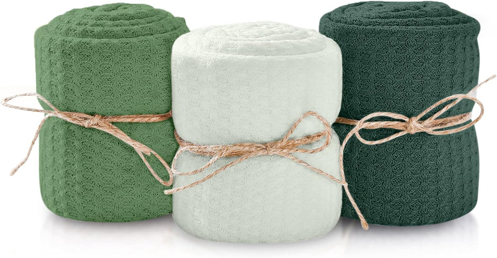 First Landings Newborn Photography Wraps - Gender Neutral Baby Essentials - Soft Knit Receiving Blankets - Newborn Photo Props - Green, 16" X 64" (3-Pack)