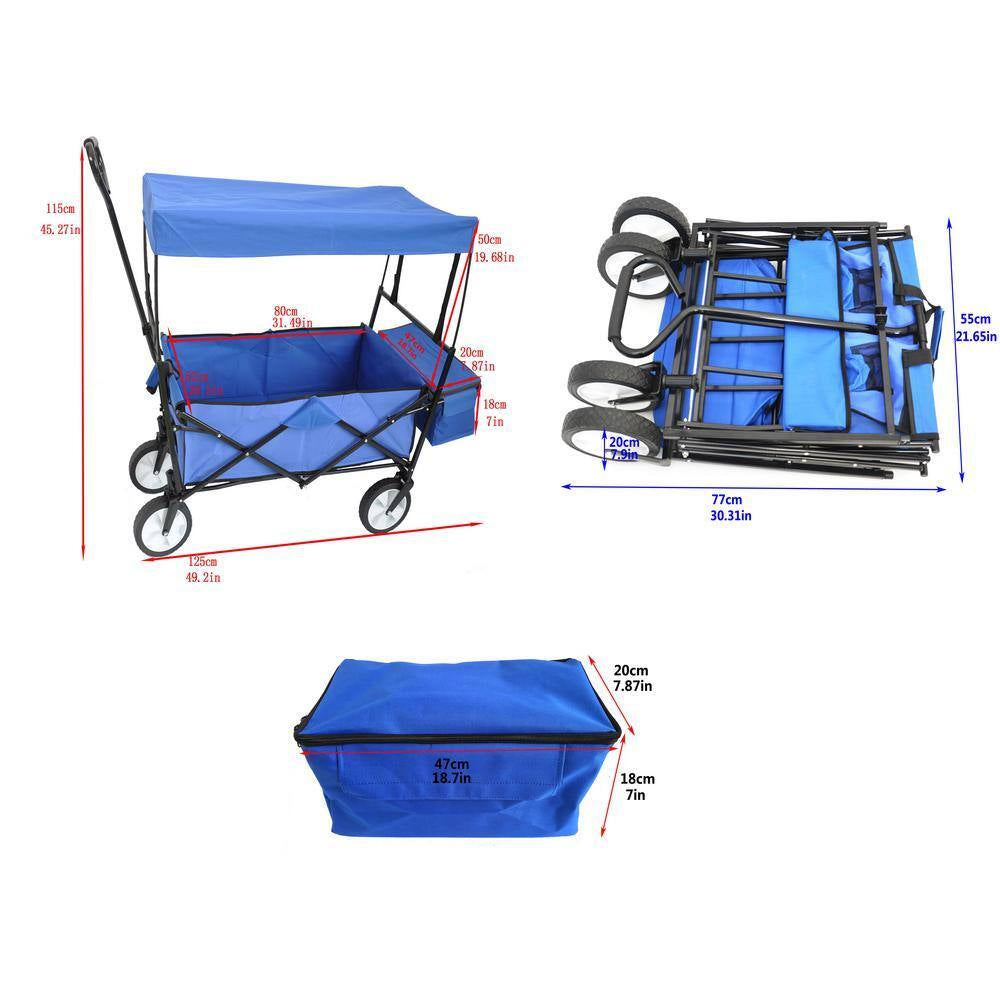 3.6 Cu. Ft. Blue Metal Garden Cart, Shopping Folding Wagon