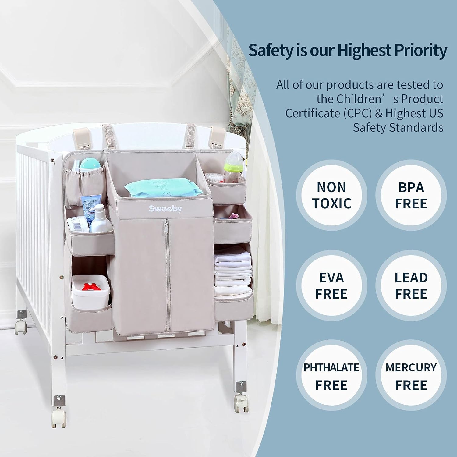 Sweeby Diaper Organizer for Changing Table and Crib - Nursery Diaper Stacker Hanging Caddy for Baby Essentials