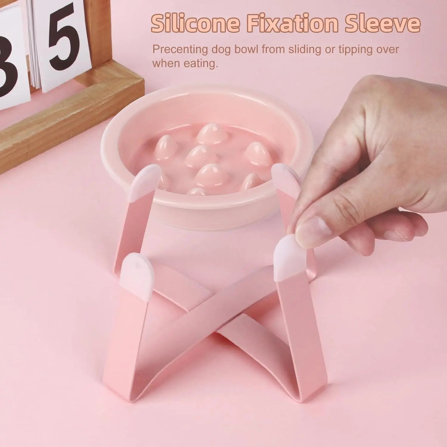 Elevated Ceramic Cat Bowl with Metal Stand - Slow Feeder Pet Dish for Dogs and Cats