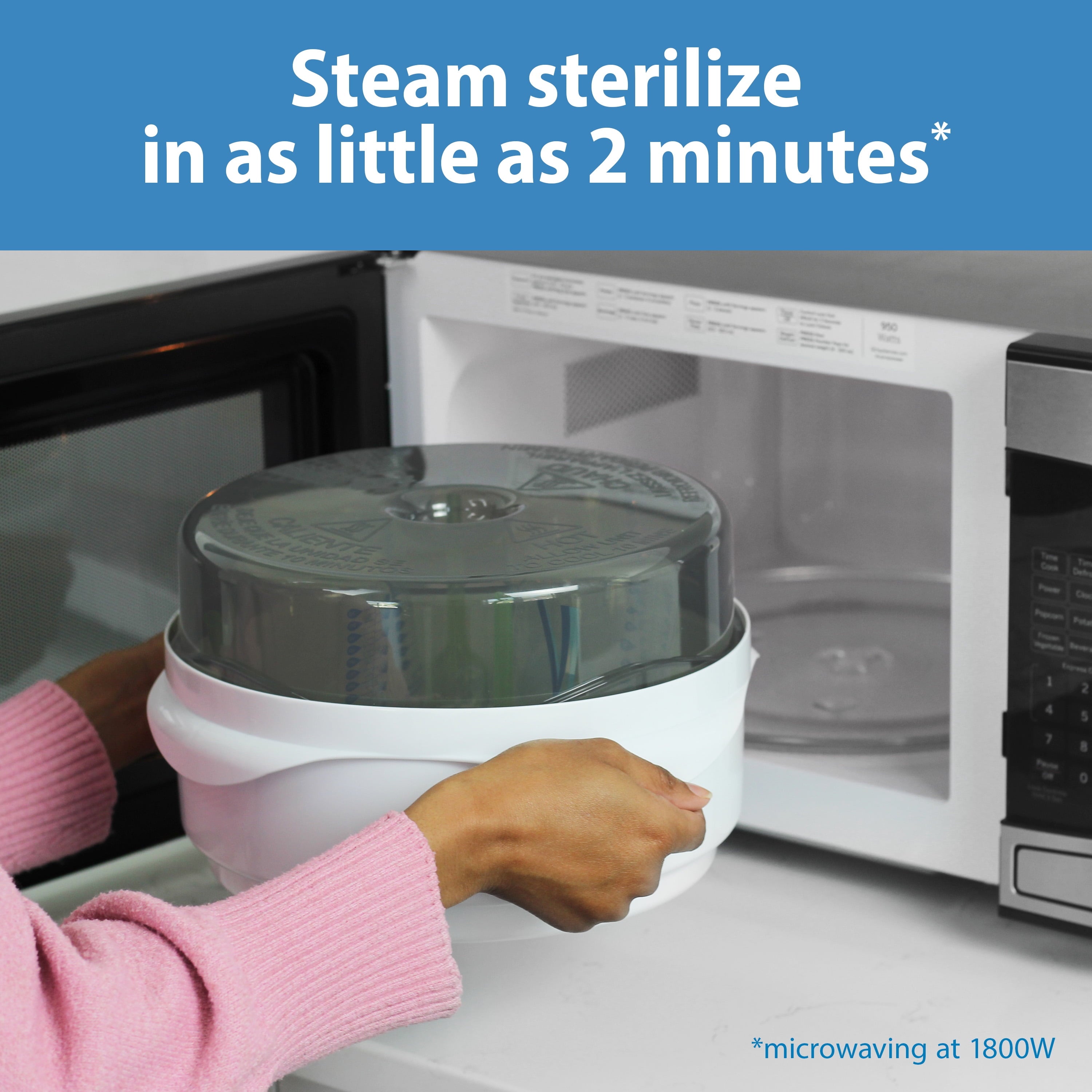 Microwave Steam Sterilizer, Quickly Sterilize Baby Bottles, Pacifiers, Breast Pump Parts, & Accessories, Travel-Friendly, BPA Free, 1 Pack