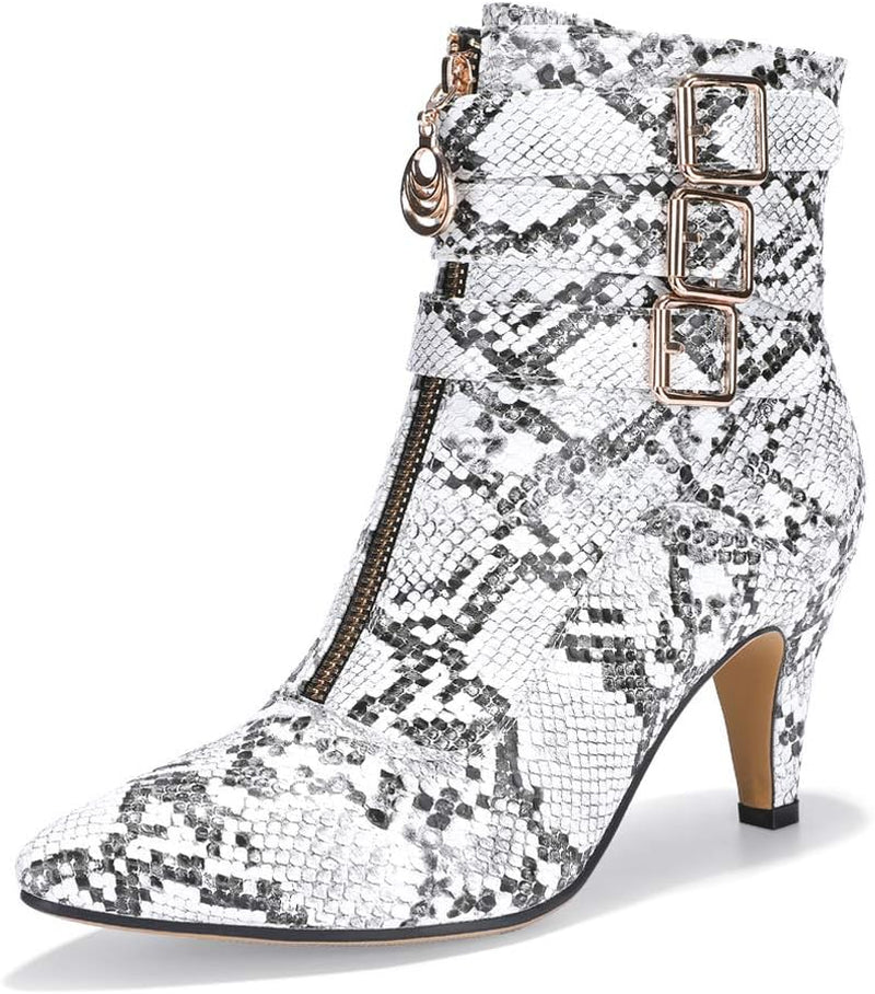 IDIFU Women'S Pointed Toe Metal Buckle Two Strap Ankle Booties Side Zipper Kitten Heel Dress Classic Short Boots