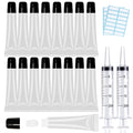 AMORIX 50PCS Empty Lip Gloss Tubes with Black Caps - 20ml Containers + 2 Syringes & Labels for DIY Lip Gloss and Glitter Creations