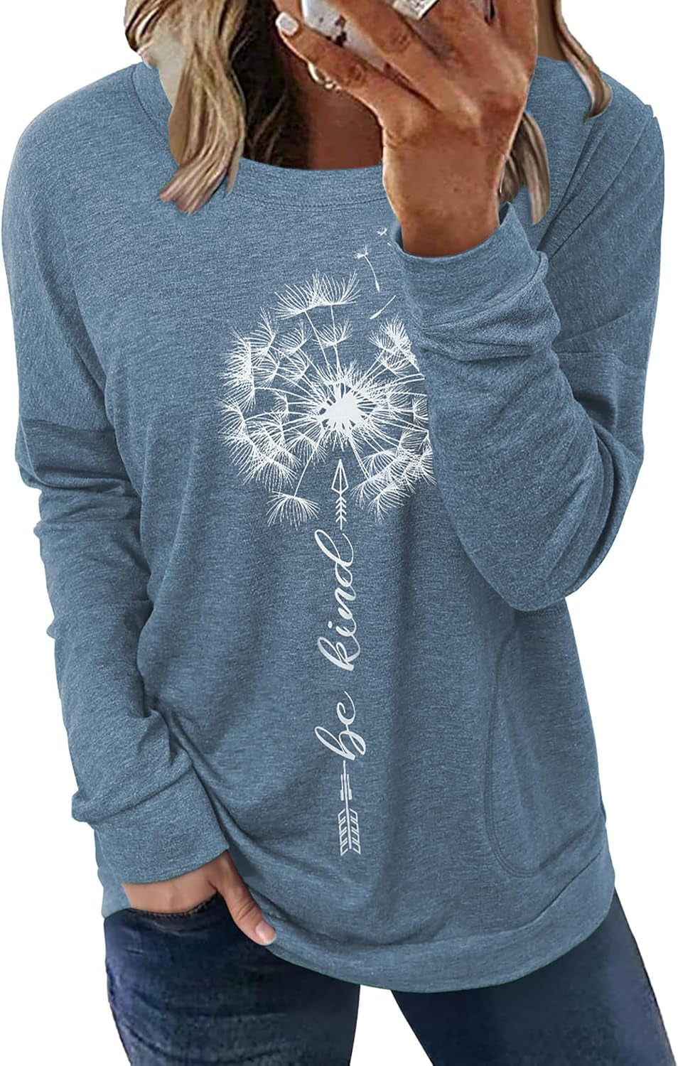 Hount Womens Casual Loose Fit Shirts Long Sleeve Comfy T-Shirts Pullover Sweatshirts with Pockets