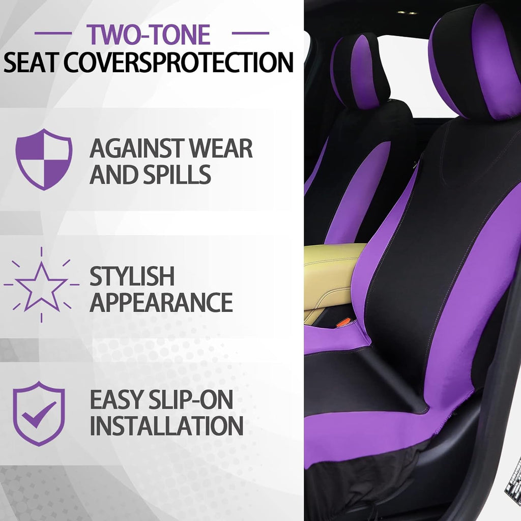 Stylish Woanger 47-Piece Car Seat Cover Set for Women - Fluffy Steering Wheel Cover, Floor Mats & More in Purple & Black