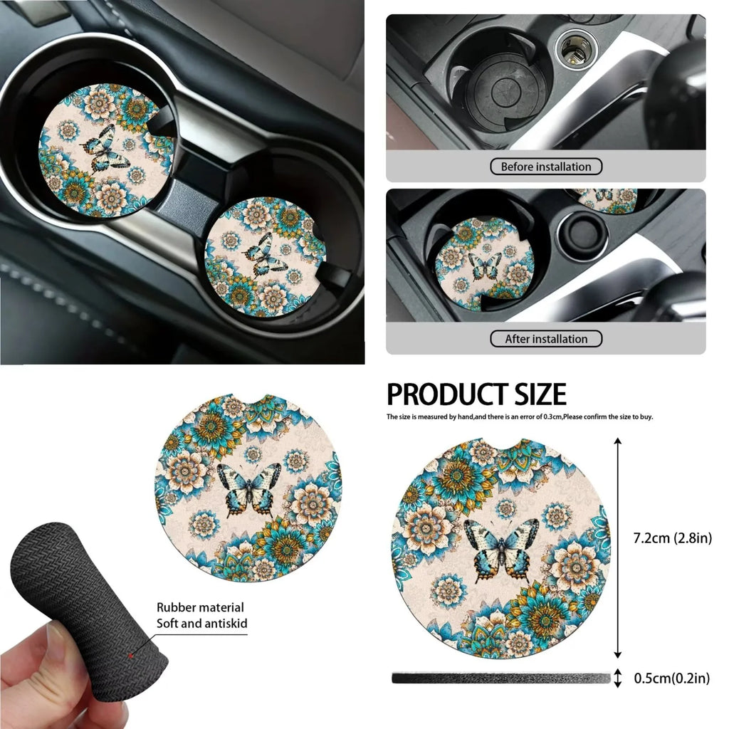 Butterfly Car Seat Covers Full Set for Women Boho Car Accessories Set 15 Pcs Universal Fit Steering Wheel Cover and Seat Belt Pad for Most Cars, Suvs, Trucks