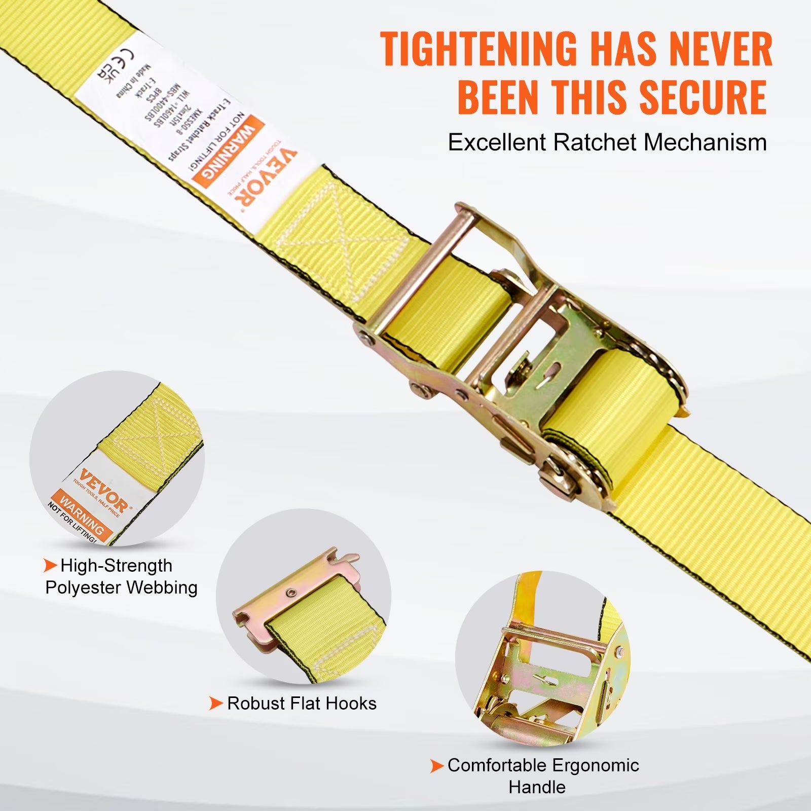 Ratchet Tie down Straps (8PK), 4400 Lb Break Strength, E-Track Endless Ratchet with 8 Premium 2" X 15' Rachet Tie Downs Heavy Duty, for Moving Securing Cargo, Appliances, Lawn Equipment