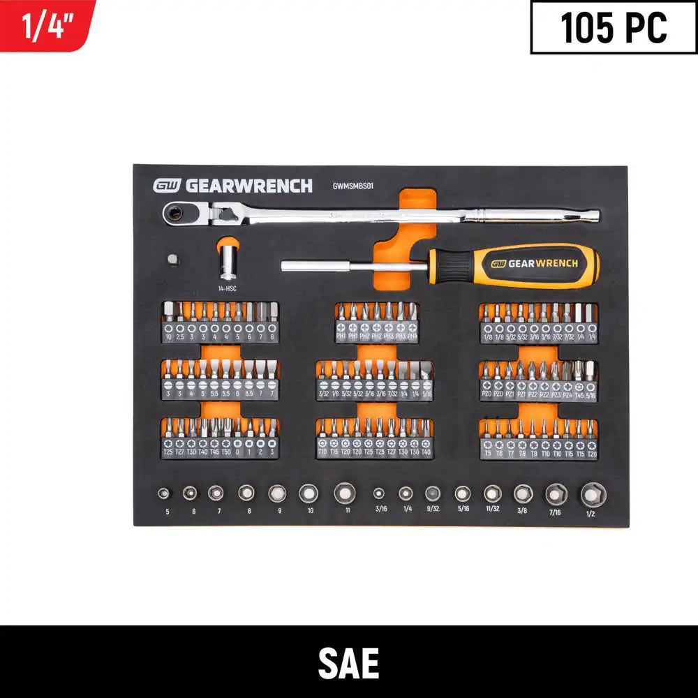 1/4 In. Drive Micro Bits Mechanics Tool Set in Foam Storage Tray (105-Piece)
