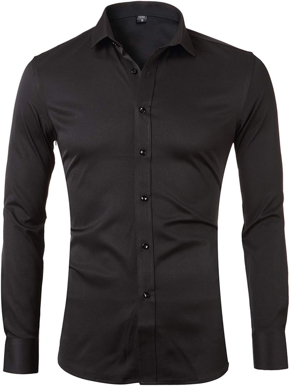FLY HAWK Mens Fiber Casual Button up Slim Fit Collared Formal Shirts, Black Button down Shirt