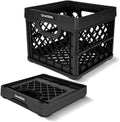 Clevermade Heavy Duty Collapsible Milk Crate - 25L (6.6 Gal) Stackable Storage Solution with File Rails - Obsidian Color