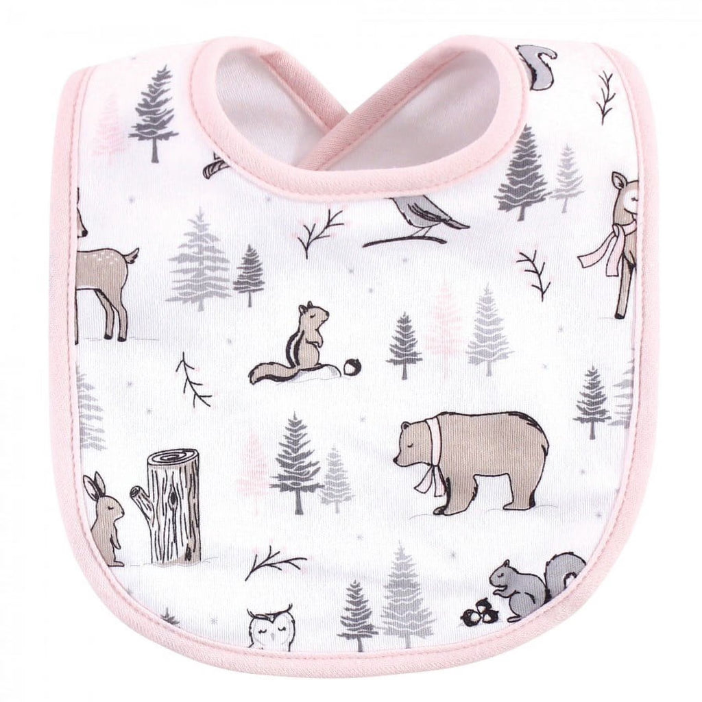 Hudson Baby Infant Girl Cotton Bib and Headband Set 5Pk, Winter Forest, One Size