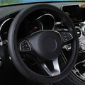 Premium Black Leather Steering Wheel Cover for 15" (37-38CM) - Enhanced Grip Car Accessory