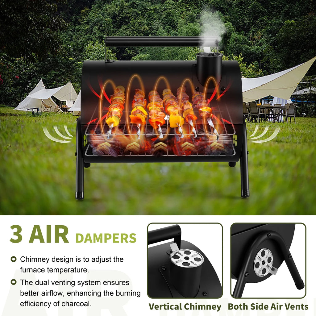 Portable Charcoal Grill, Small Tabletop Barbecue Grill with Tray, Grilling Rack, and Charcoal Rack, Suitable for Outdoor Camping Picnic Backyard Beach - Black