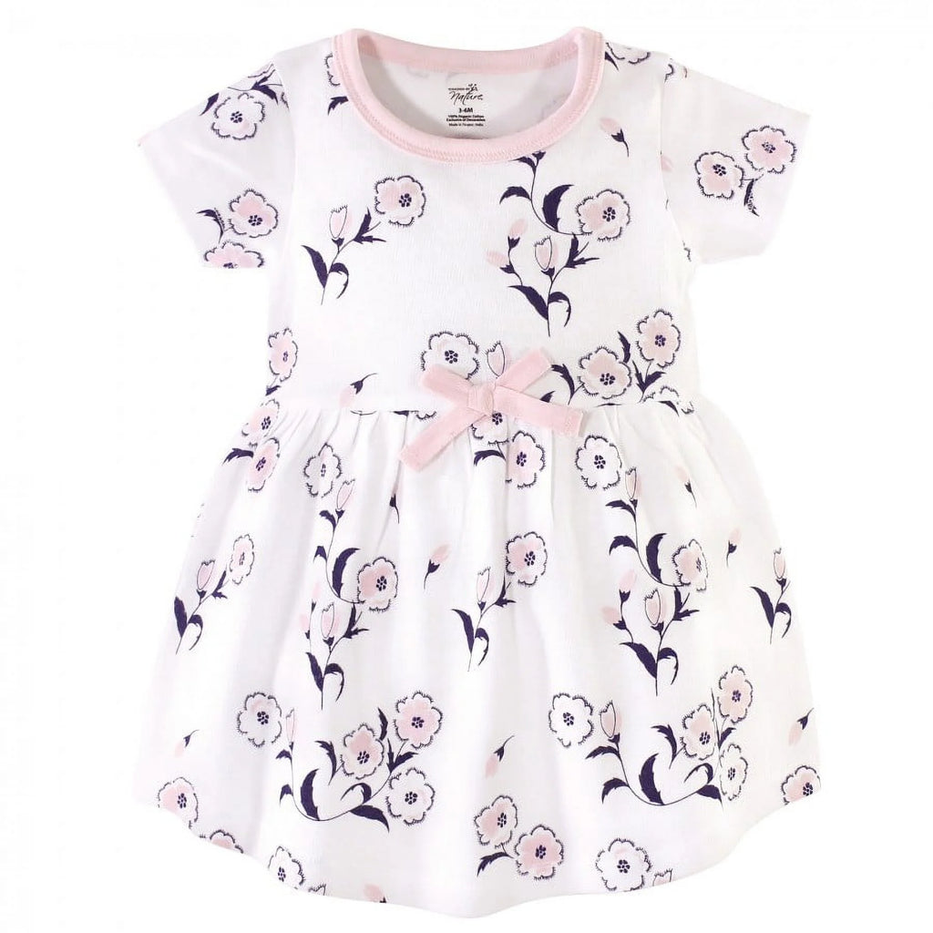 Touched by Nature Baby and Toddler Girl Organic Cotton Short-Sleeve Dresses 2Pk, Wild Flowers, 3 Toddler