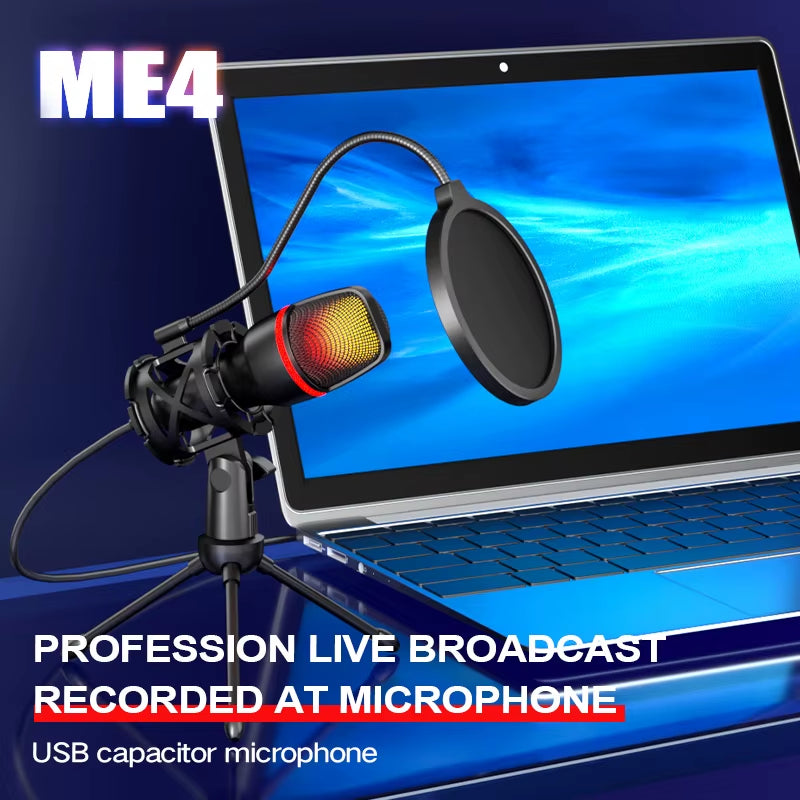 Professional USB Condenser Microphone for PC and Laptop - Gaming and Live Streaming Accessory Kit with RGB Lighting for Podcasting and Gaming