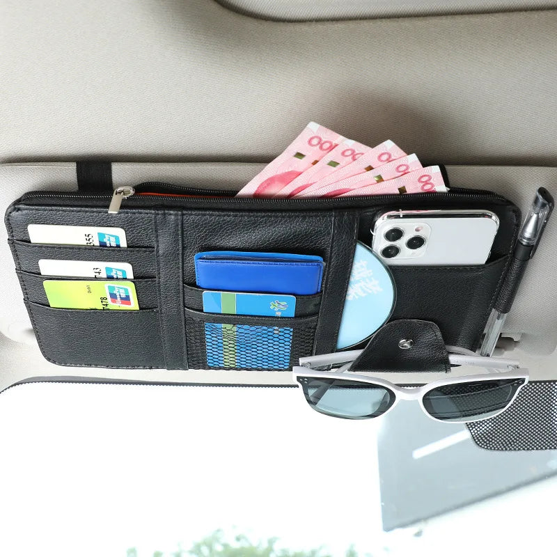 Car Sun Visor Organizer and Sunglasses Holder for Automotive Interior Accessories