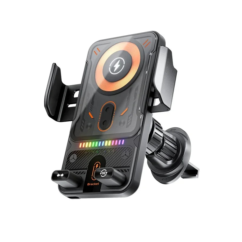 Auto-Sensing Electric Telescopic 360° Rotating 15W Universal Car Wireless Charger Mount Ambient Light for Iphone/Samsung/Xiaomi