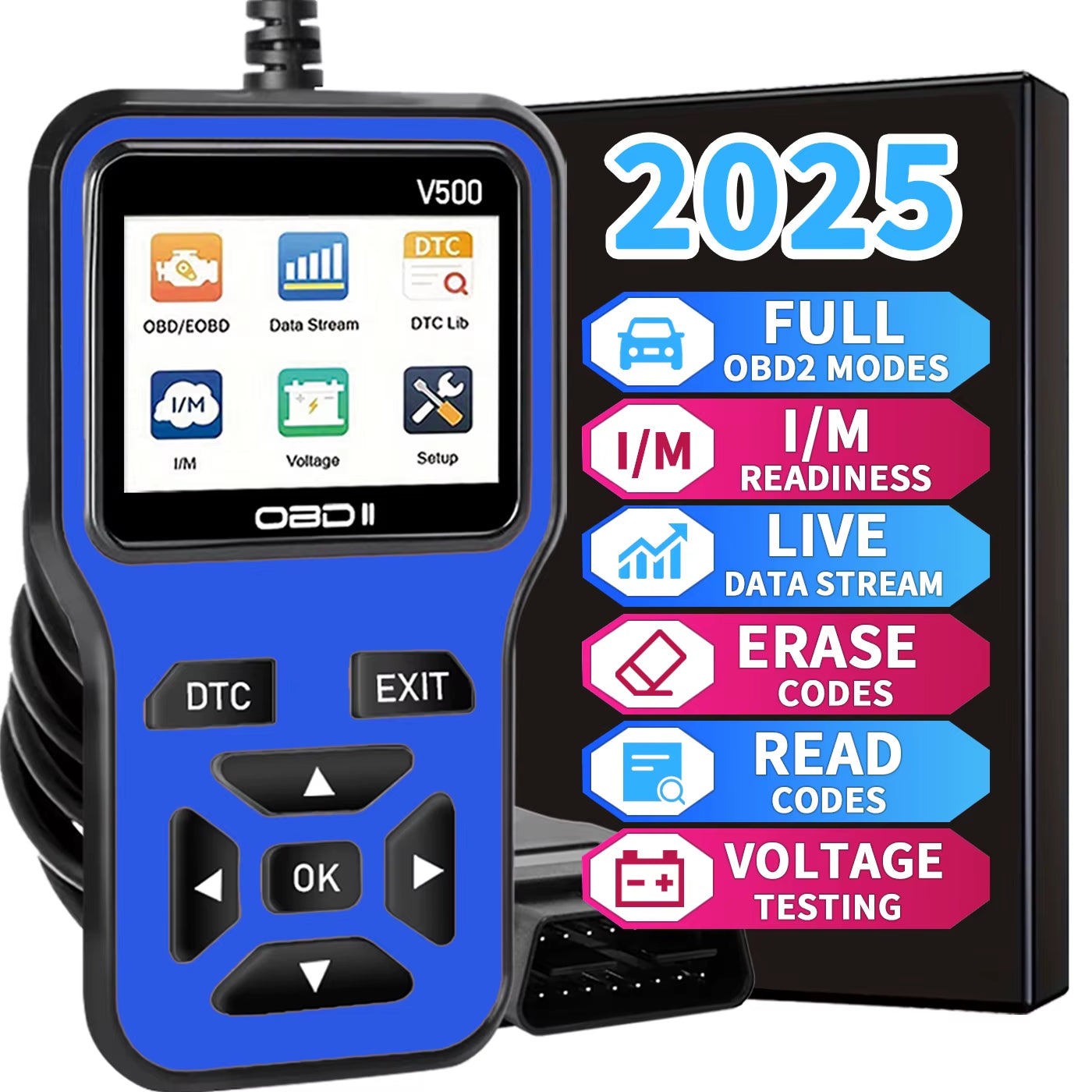 Car OBD2 Scanner Diagnostic Tool Code Reader, Car Voltage Tester Engine Fault Code Scanner, Charging Tester Diagnostic Tool V500