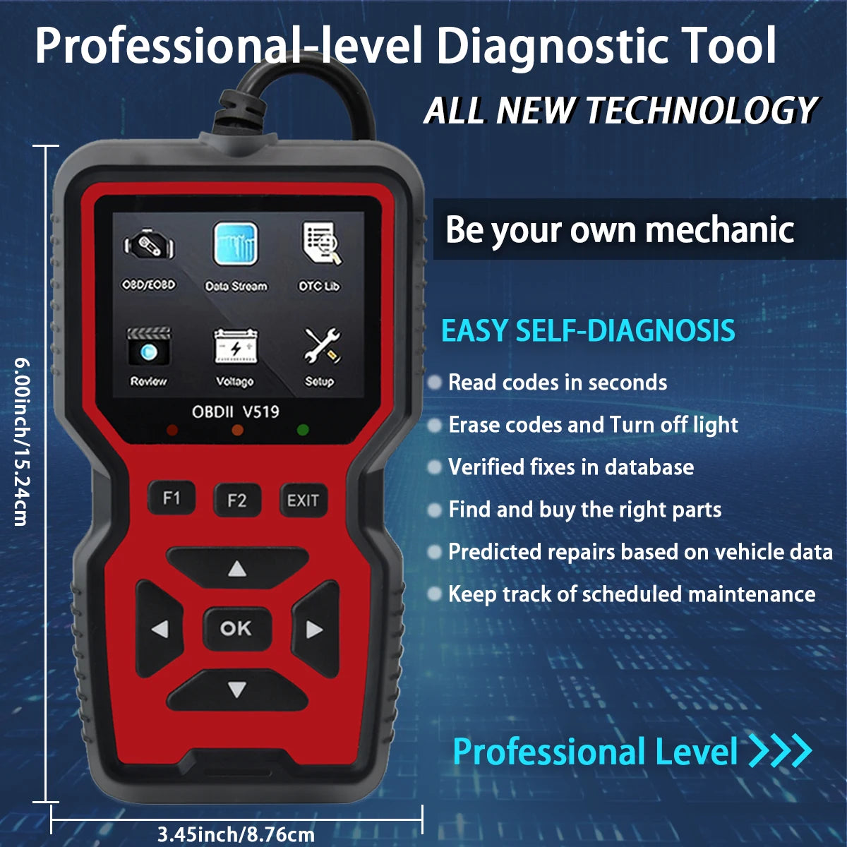 Car OBD2 Scanner Diagnostic Tool Code Reader, Car Voltage Tester Engine Fault Code Scanner, Charging Tester Diagnostic Tool V519
