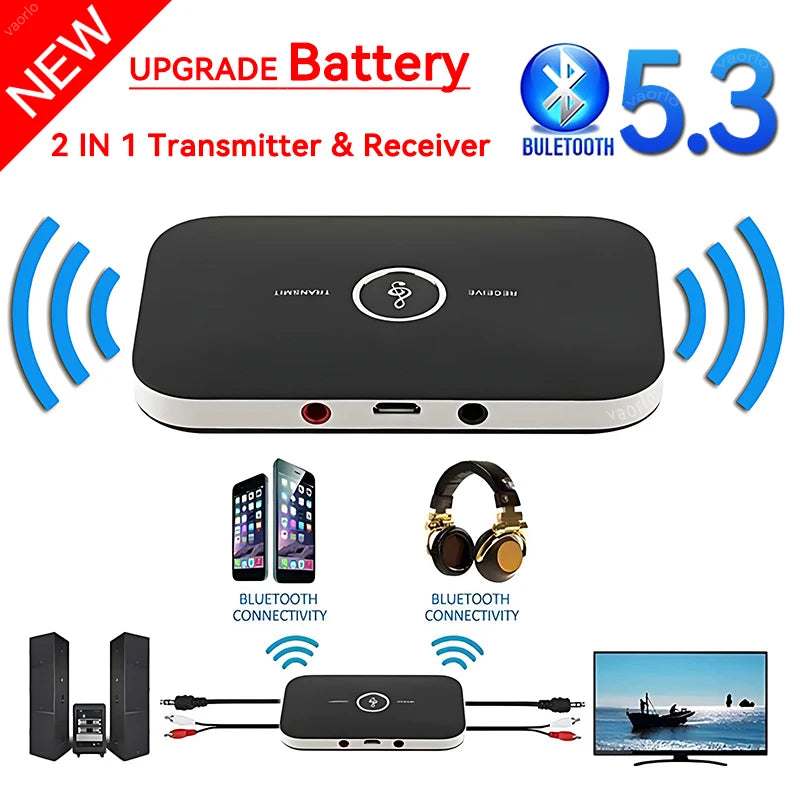 B6 2 in 1 Bluetooth 5.3 Audio Transmitter Receiver 3.5Mm AUX Jack RCA USB Dongle Music Wireless Adapter for Car PC TV Headphone