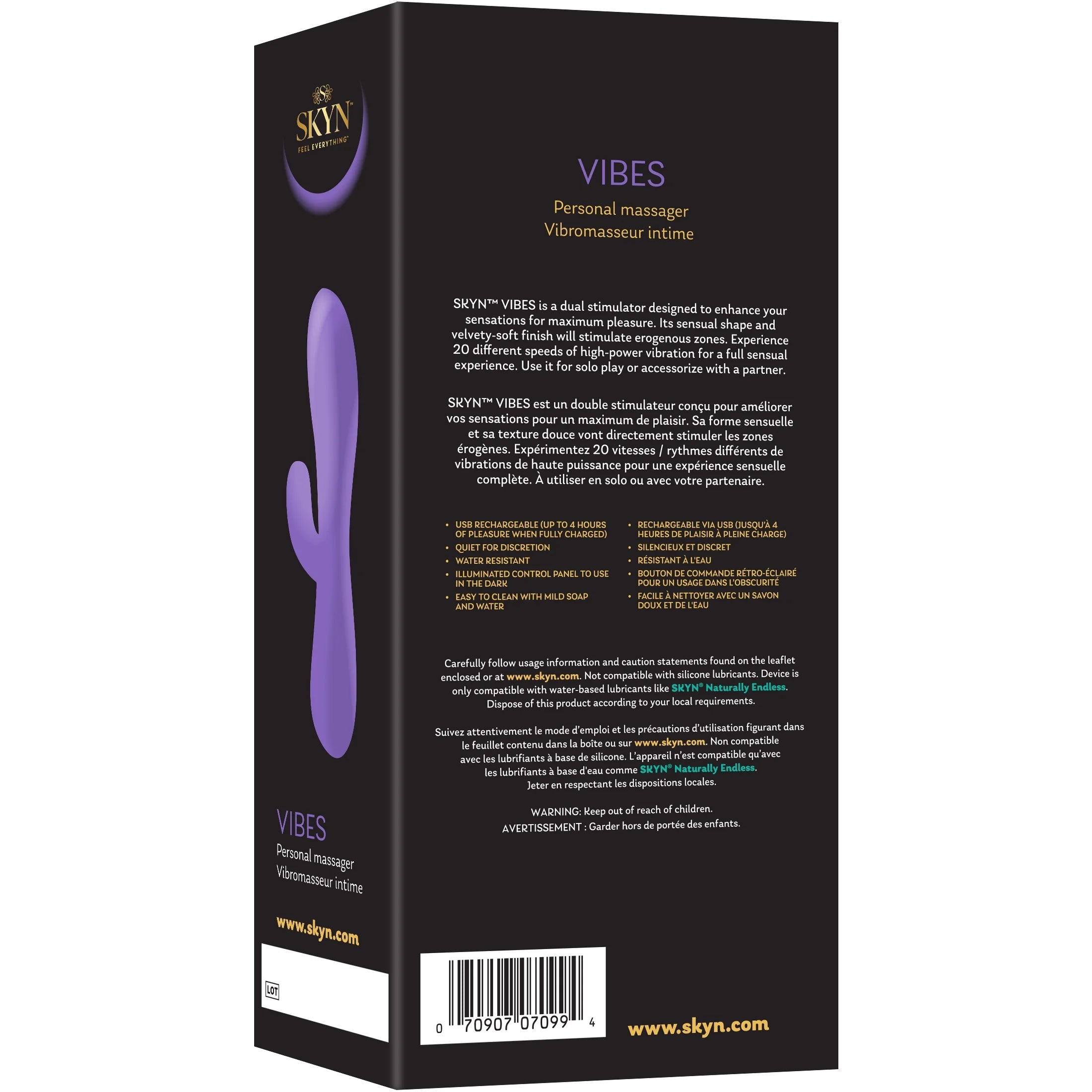 SKYN Vibes Personal Massage Wand Vibrator, 20 Speeds, Purple, 1 Count