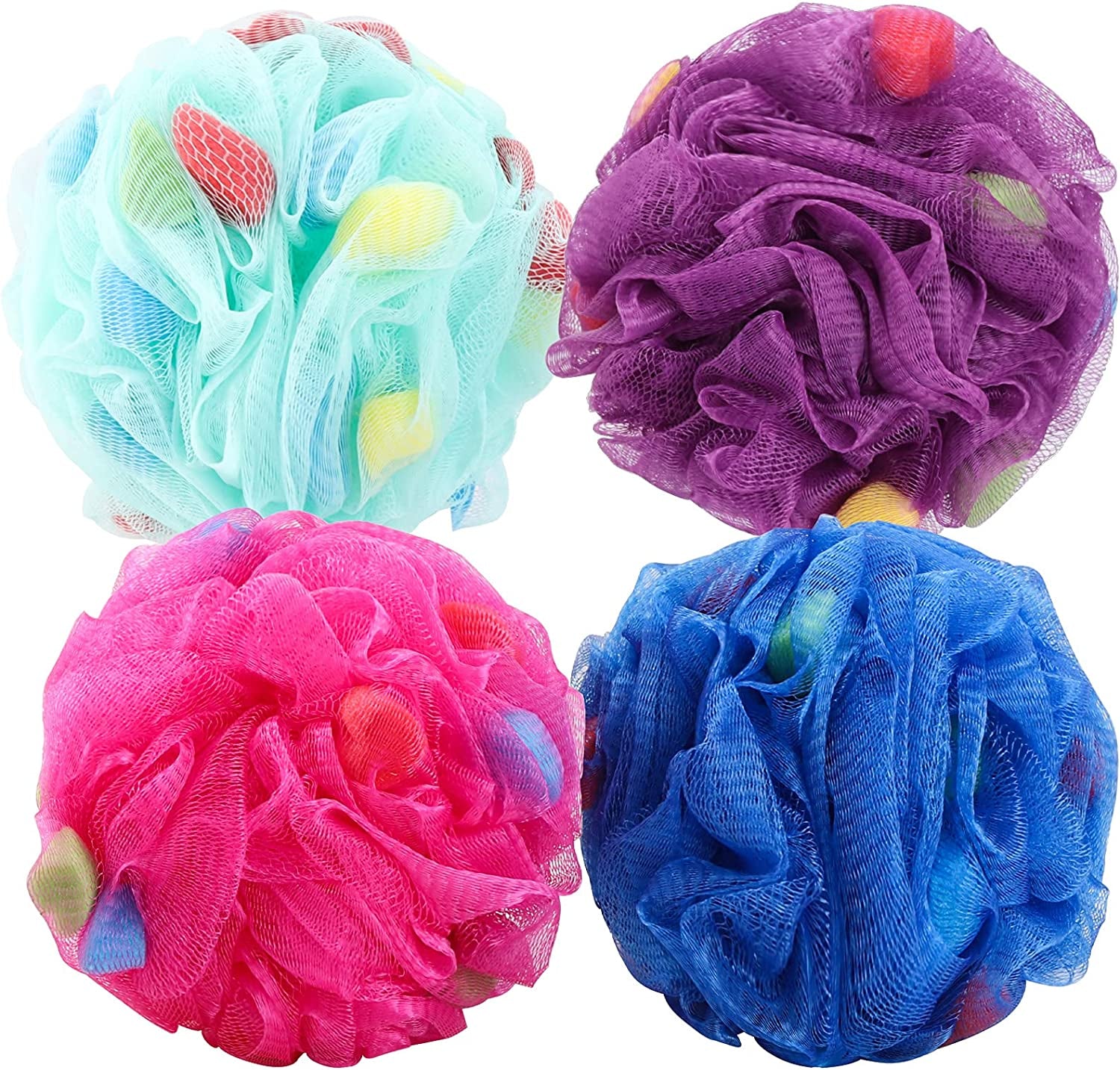 BTYMS Premium Mesh Poufs - Exfoliating Bath Sponges & Shower Loofahs (Pack of 4) for Ultimate Body Wash Experience