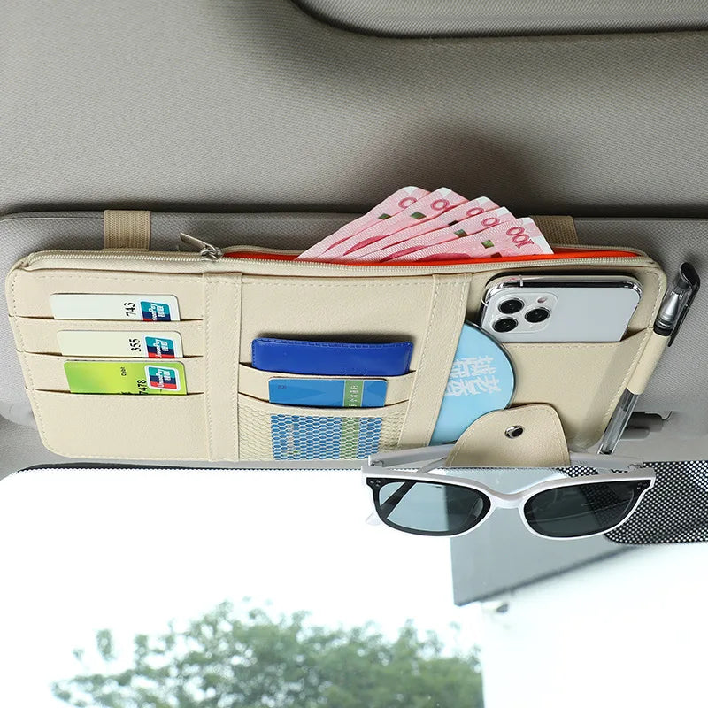 Car Sun Visor Organizer and Sunglasses Holder for Automotive Interior Accessories