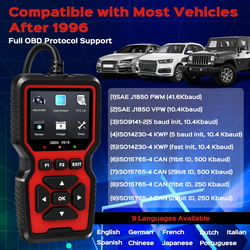Enhanced OBD2 Scanner Vehicle Code Reader Check Engine Light Fault Reader Diagnostic Scan Tool Automotive OBD II Scanner