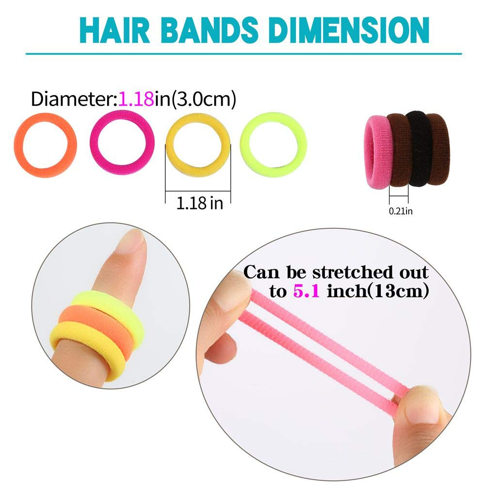 Vibrant QRTVI Baby Hair Ties - Soft Cotton Toddler Ponytail Holders in 15 Colors for Girls and Kids