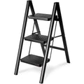 Double Elite Reach 35 In. H 3 Ft. Step Folding Laddersturdy 330 Lbs. Capacity Full Steel Anti-Slip Pedals Compact Design