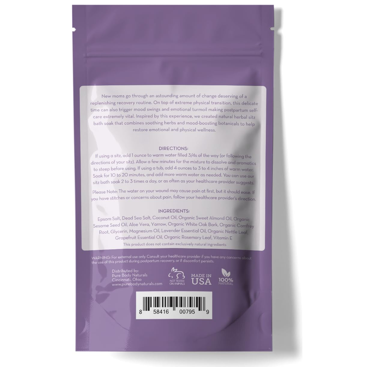 Pure Body Naturals Sitz Bath Salt – Essential Postpartum & Hemorrhoid Relief Soak – 10 Oz Natural Self-Care Solution