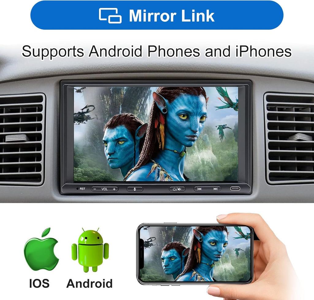 Double Din Car Stereo Radio Wireless Carplay Wireless Android Auto, 7In Touchscreen Car Audio Receiver with Bluetooth,Rearview Camera,Am/Fm, GPS Navigation,Mirror Link,Subwoofer,Usb/Aux/Swc