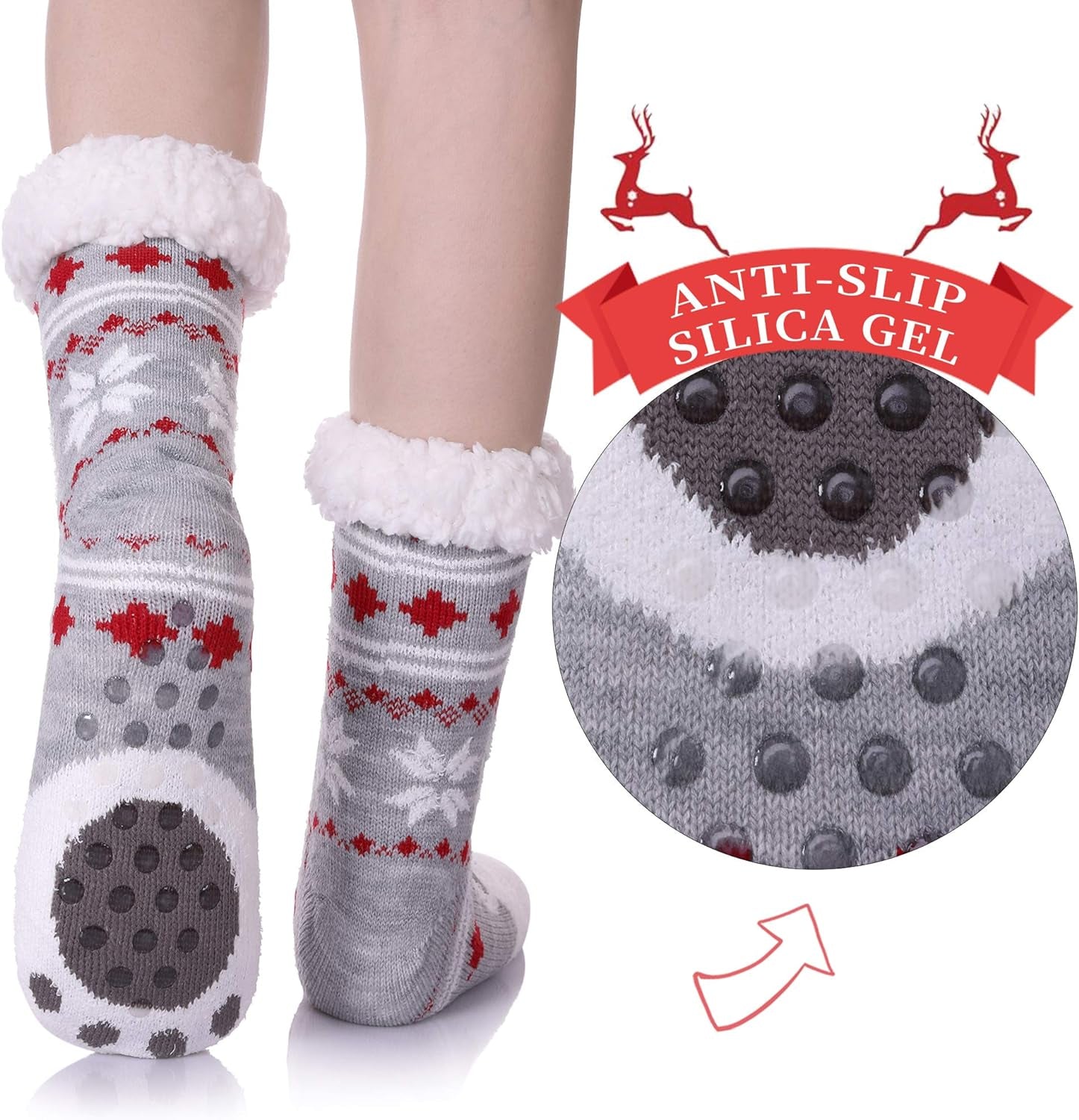 SDBING Slipper Socks for Women with Grippers, Winter Warm Fuzzy Indoor Christmas Gifts Socks