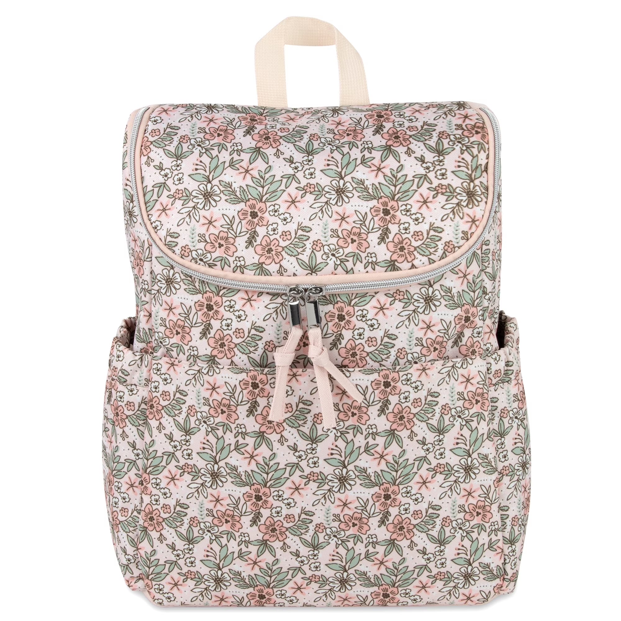 Baby Essentials 2 Piece Baby Diaper Backpack with Stroller Straps and Matching Changing Pad in Floral Taupe