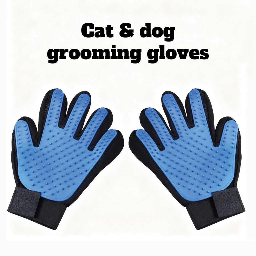 Pet Grooming Gloves - Soft Five-Finger Design for Efficient Pet Hair Removal - Suitable for Cats and Dogs - Set of Two - Ideal Valentine's Day Gift