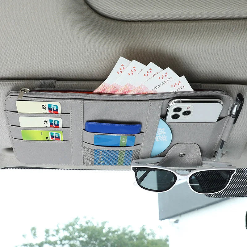 Car Sun Visor Organizer and Sunglasses Holder for Automotive Interior Accessories