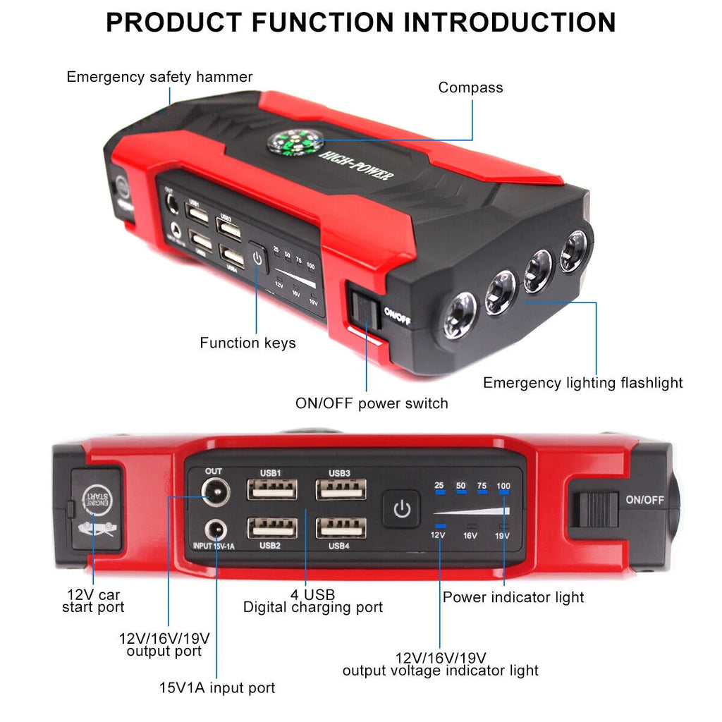 Lierhyt LED Flashlight 99800 Mah 12 V Car Jump Starter
