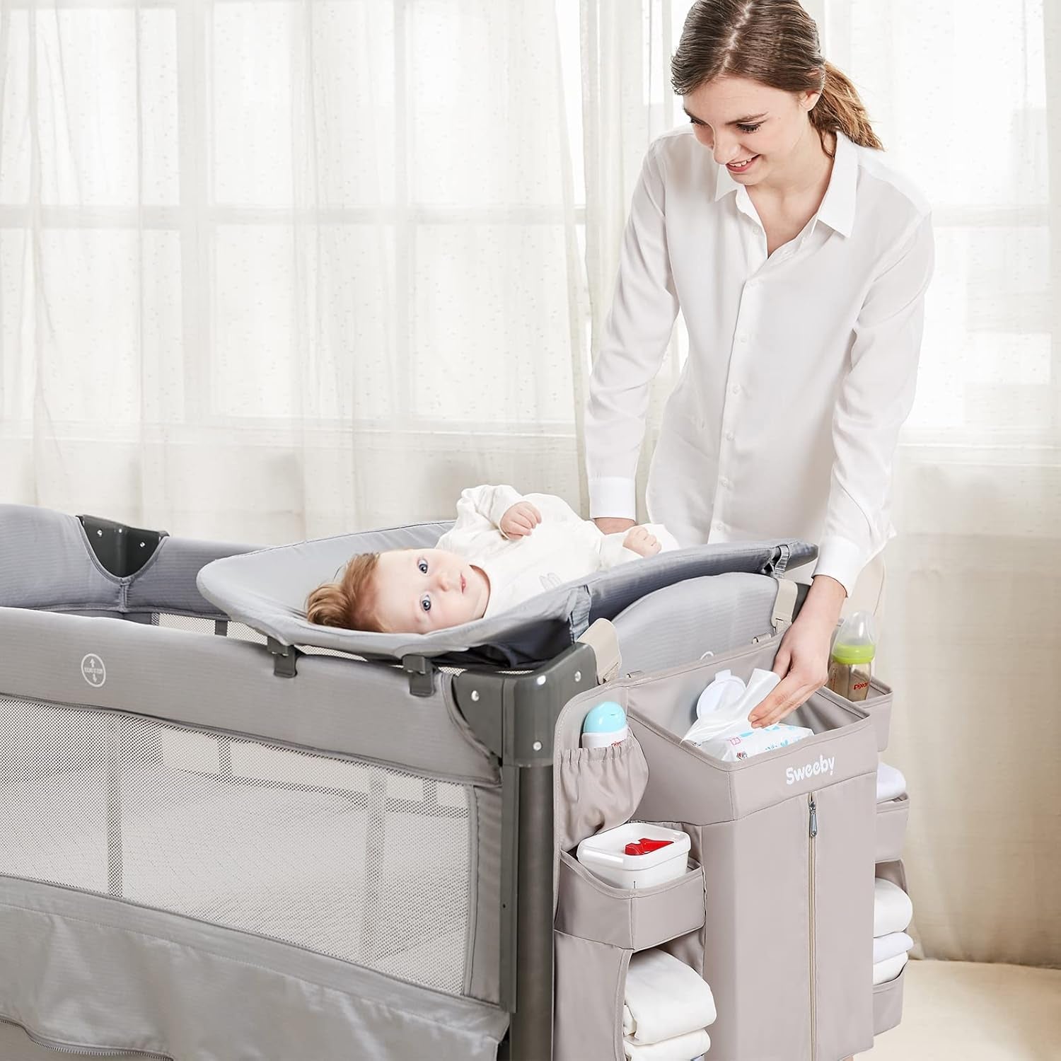 Sweeby Diaper Organizer for Changing Table and Crib - Nursery Diaper Stacker Hanging Caddy for Baby Essentials