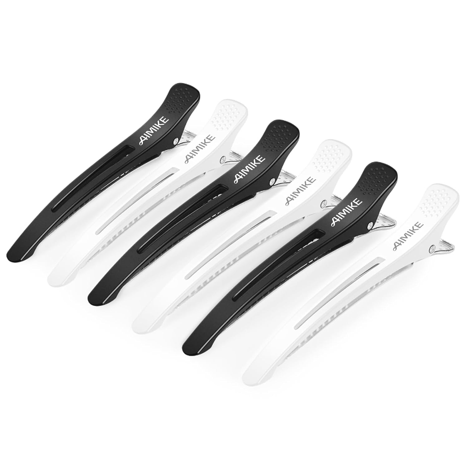 AIMIKE 6Pcs Professional Hair Clips for Styling Sectioning, Non Slip No-Trace Duck Billed Hair Clips with Silicone Band, Salon and Home Hair Cutting Clips for Hairdresser, Women, Men - Black 4.3” Long
