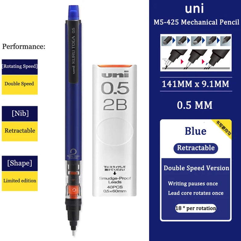 UNI KURUTOGA Mechanical Pencil M5-452 Creative Writing Continuous Sketch 0.5Mm Lead Automatic Rotating Mechanical Pencil