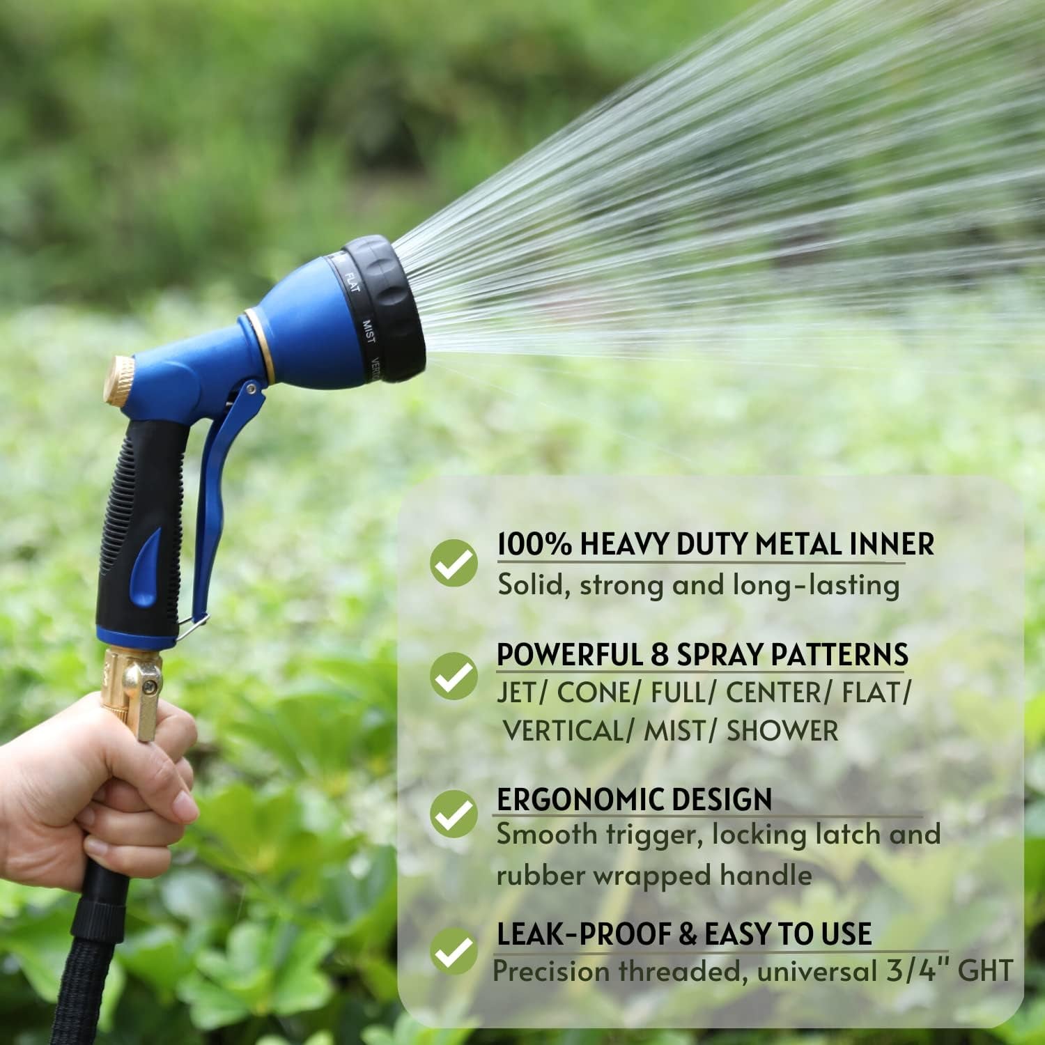 HOSUN Heavy Duty Metal Garden Hose Sprayer Nozzle - 8 Versatile Spray Patterns for Efficient Watering, Car Washing & Pet Care - Durable & High Pressure Design in Blue