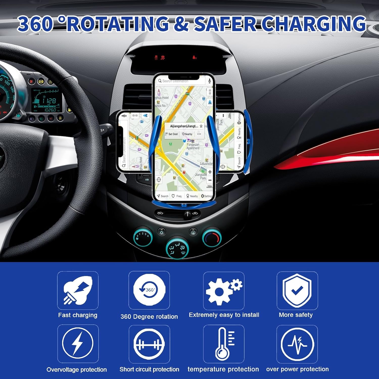 Wireless Car Charger Car Phone Holder Mount Wireless Charging 15W Fast Charging Auto Clamping Car Charger Phone Mount Holder Fit for All Android Smartphone(Silver)