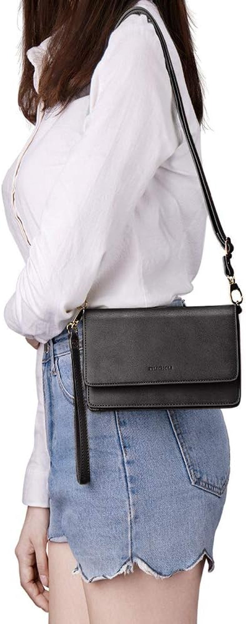Nuoku Women Small Crossbody Bag Cellphone Purse Wallet with RFID Card Slots 2 Straps Wristlet
