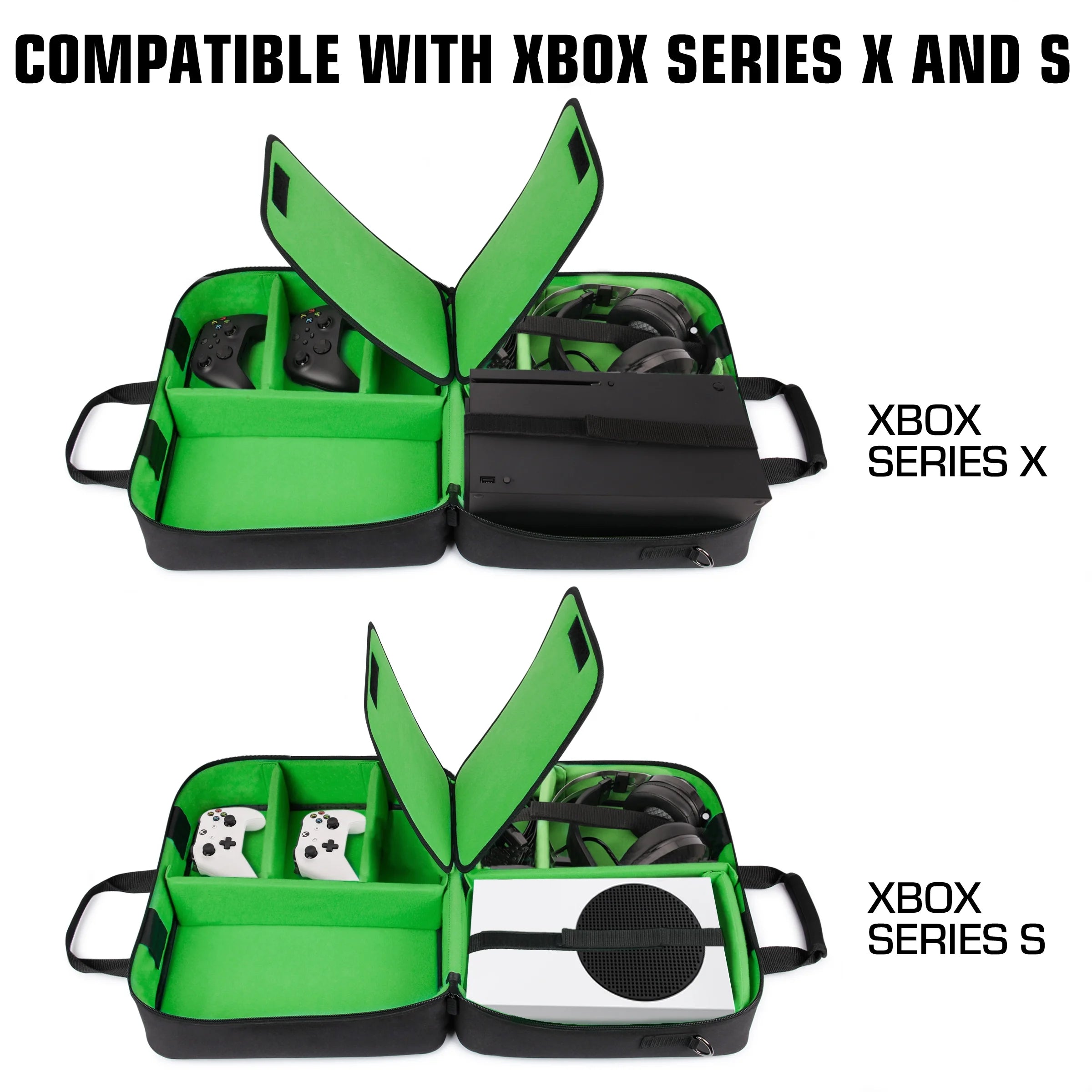 Xbox Series X Case Compatible with Xbox Series Controller, Customizable Interior (Green)